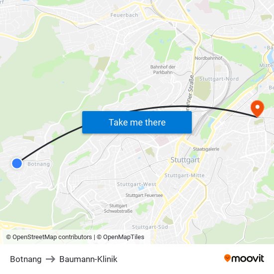 Botnang to Baumann-Klinik map