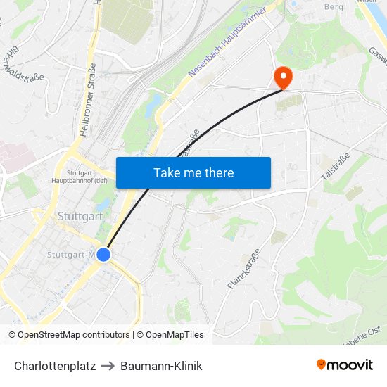 Charlottenplatz to Baumann-Klinik map