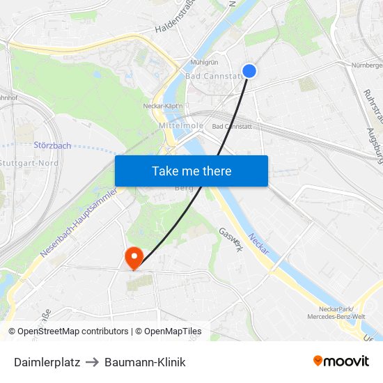 Daimlerplatz to Baumann-Klinik map
