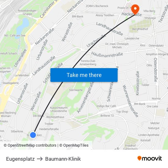 Eugensplatz to Baumann-Klinik map