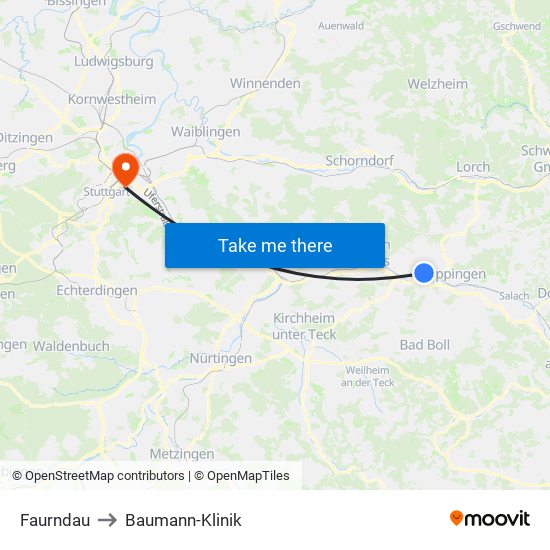 Faurndau to Baumann-Klinik map