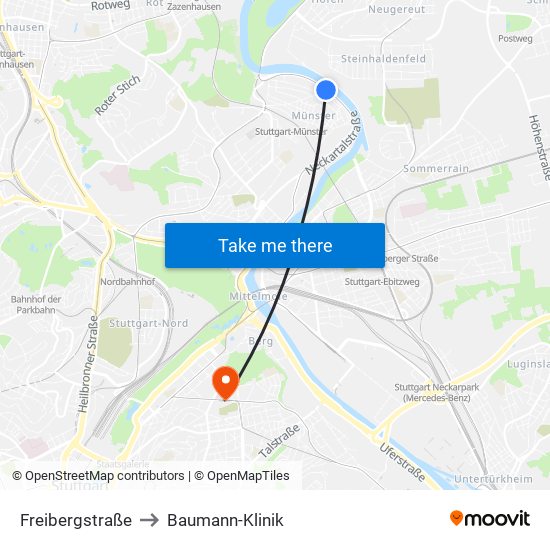 Freibergstraße to Baumann-Klinik map