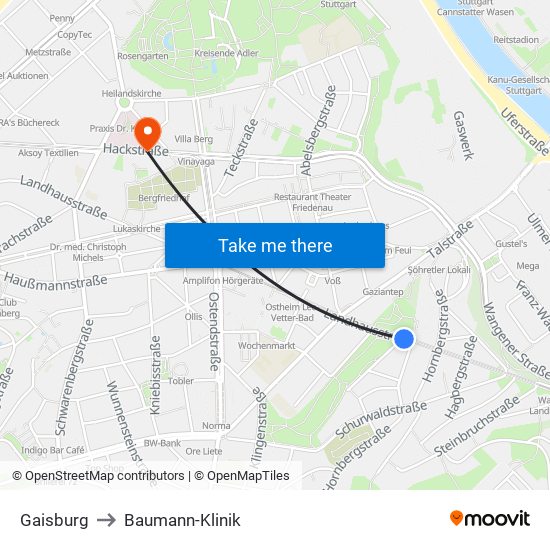 Gaisburg to Baumann-Klinik map