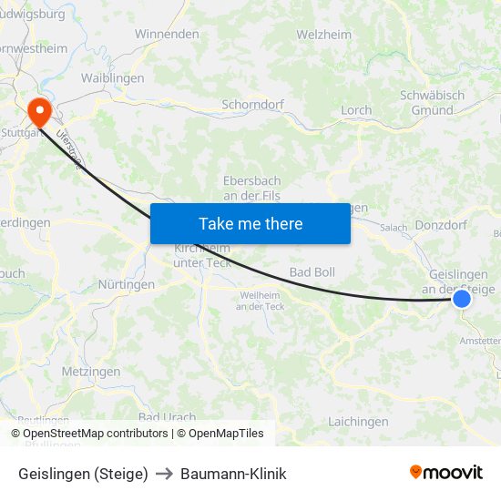 Geislingen (Steige) to Baumann-Klinik map