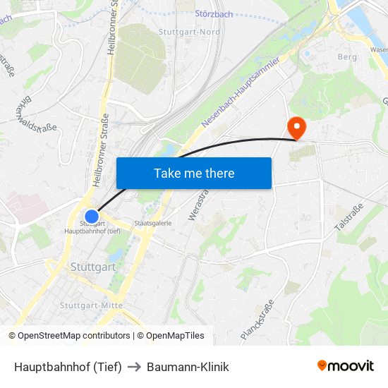 Hauptbahnhof (Tief) to Baumann-Klinik map
