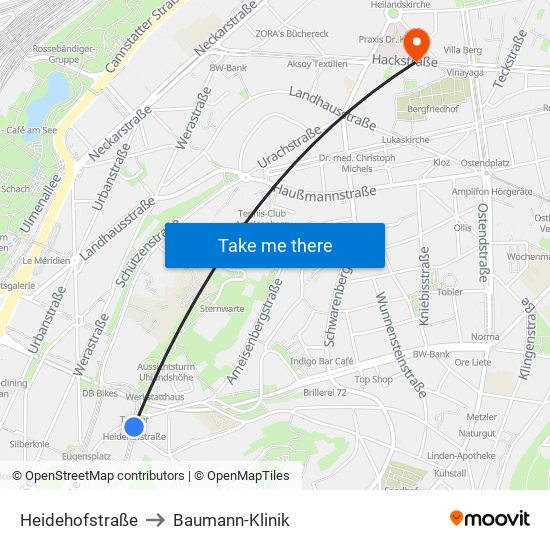 Heidehofstraße to Baumann-Klinik map