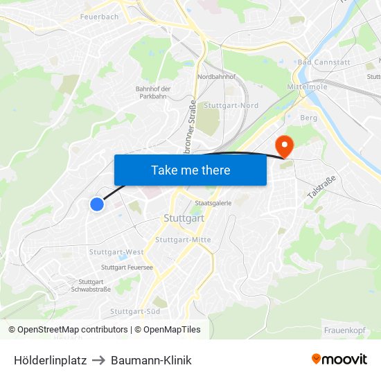 Hölderlinplatz to Baumann-Klinik map