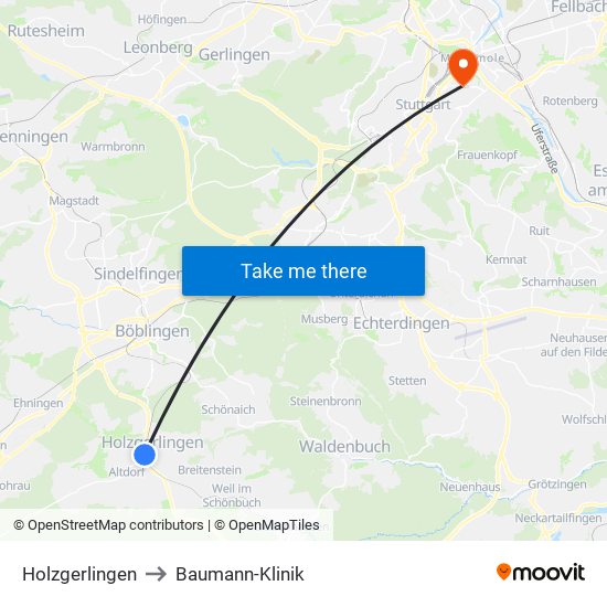 Holzgerlingen to Baumann-Klinik map