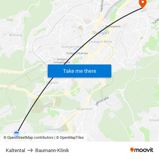 Kaltental to Baumann-Klinik map