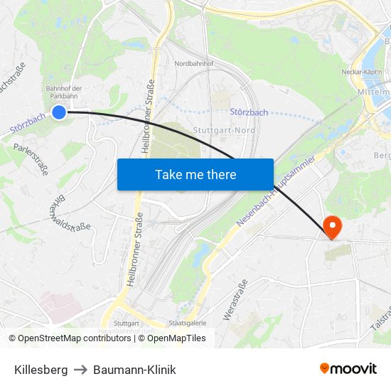 Killesberg to Baumann-Klinik map