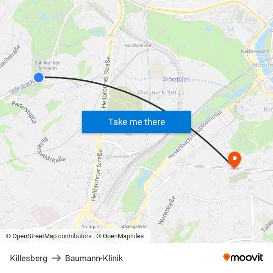 Killesberg to Baumann-Klinik map