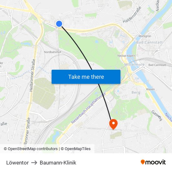 Löwentor to Baumann-Klinik map