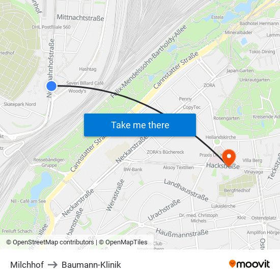 Milchhof to Baumann-Klinik map