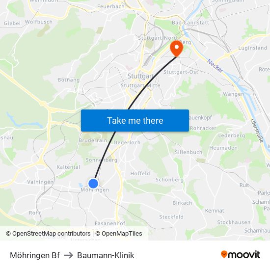 Möhringen Bf to Baumann-Klinik map