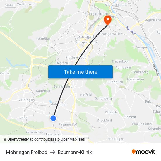 Möhringen Freibad to Baumann-Klinik map