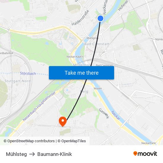 Mühlsteg to Baumann-Klinik map