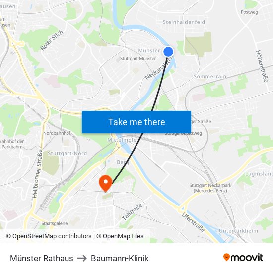 Münster Rathaus to Baumann-Klinik map