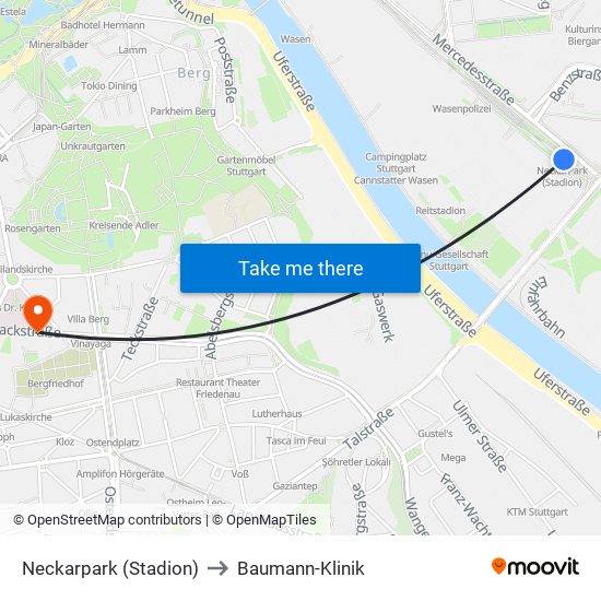 Neckarpark (Stadion) to Baumann-Klinik map