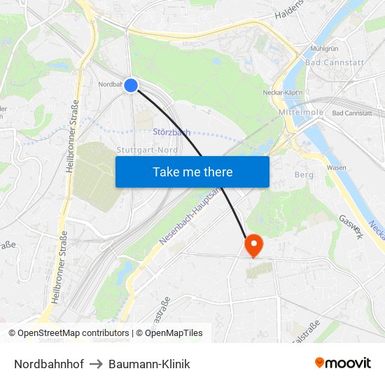 Nordbahnhof to Baumann-Klinik map