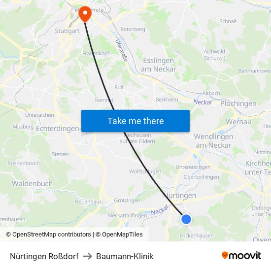 Nürtingen Roßdorf to Baumann-Klinik map