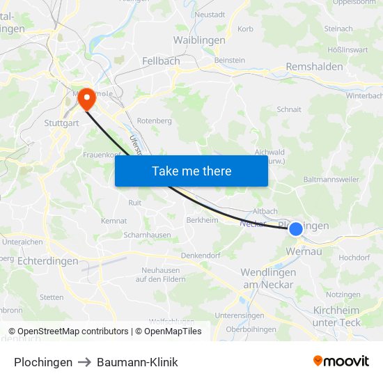 Plochingen to Baumann-Klinik map