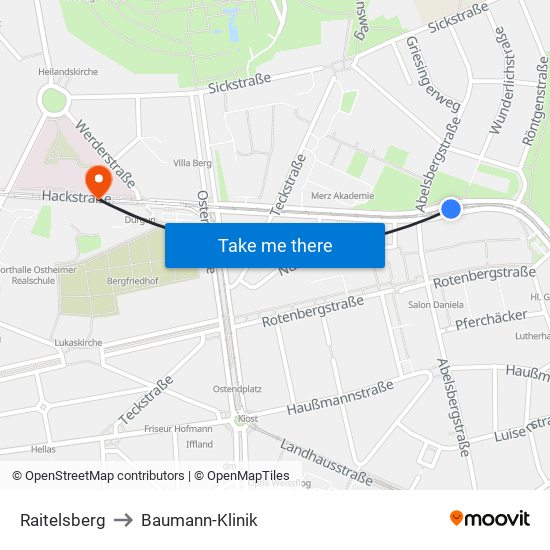 Raitelsberg to Baumann-Klinik map