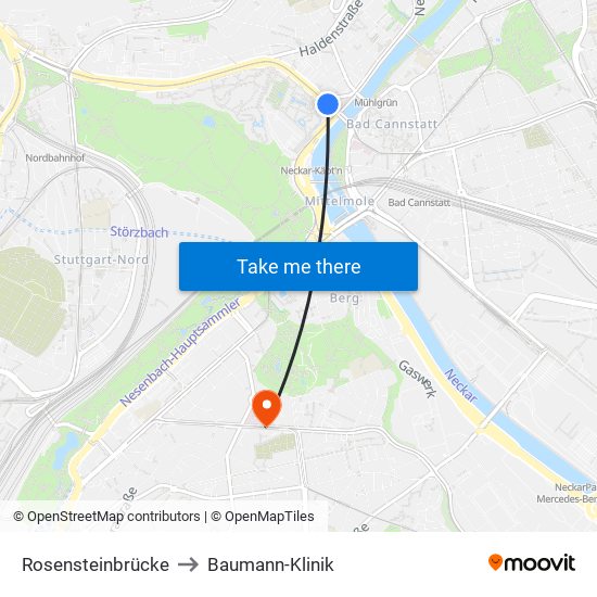 Rosensteinbrücke to Baumann-Klinik map