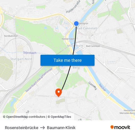 Rosensteinbrücke to Baumann-Klinik map