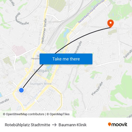 Rotebühlplatz Stadtmitte to Baumann-Klinik map