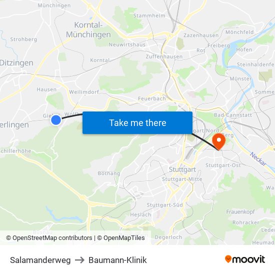 Salamanderweg to Baumann-Klinik map