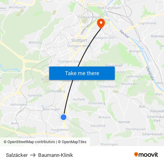 Salzäcker to Baumann-Klinik map