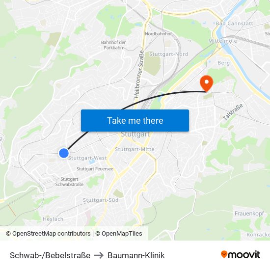 Schwab-/Bebelstraße to Baumann-Klinik map