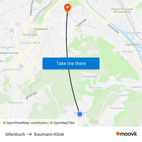 Sillenbuch to Baumann-Klinik map