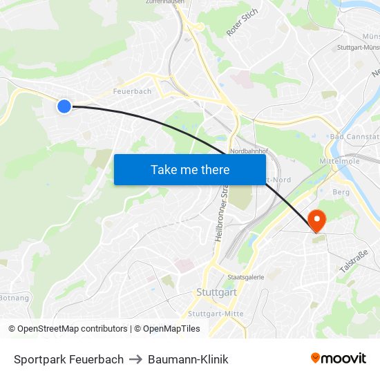 Sportpark Feuerbach to Baumann-Klinik map