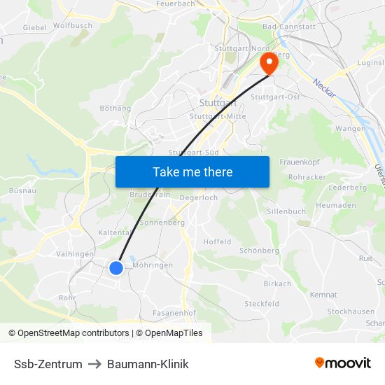Ssb-Zentrum to Baumann-Klinik map