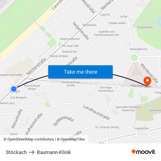 Stöckach to Baumann-Klinik map