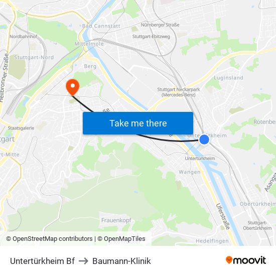 Untertürkheim Bf to Baumann-Klinik map