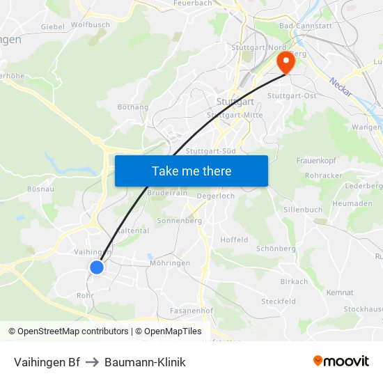 Vaihingen Bf to Baumann-Klinik map