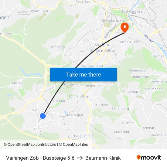 Vaihingen Zob - Bussteige 5-6 to Baumann-Klinik map