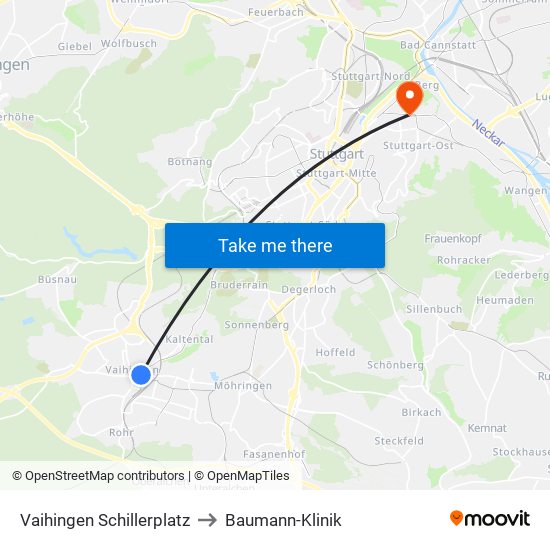 Vaihingen Schillerplatz to Baumann-Klinik map