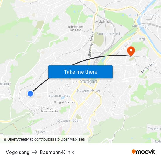 Vogelsang to Baumann-Klinik map