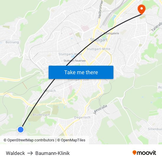 Waldeck to Baumann-Klinik map