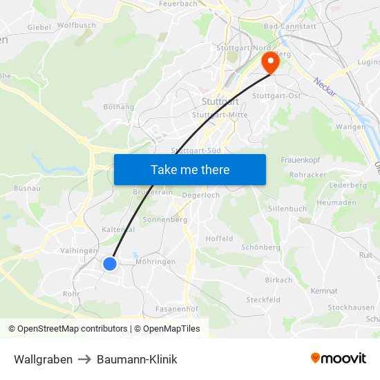 Wallgraben to Baumann-Klinik map