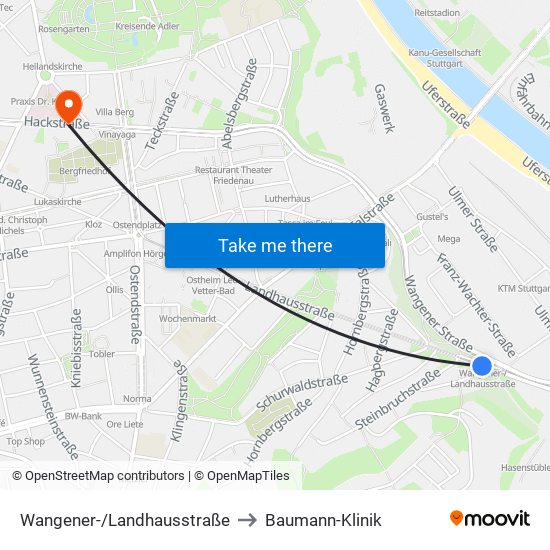 Wangener-/Landhausstraße to Baumann-Klinik map