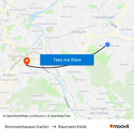 Rommelshausen Karlstr. to Baumann-Klinik map