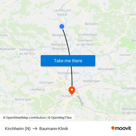 Kirchheim (N) to Baumann-Klinik map