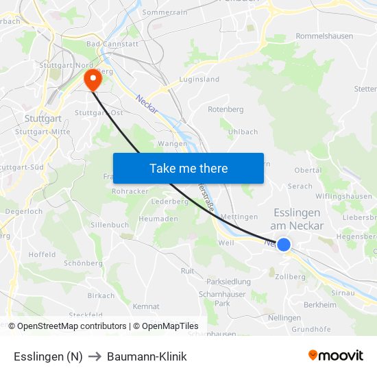 Esslingen (N) to Baumann-Klinik map