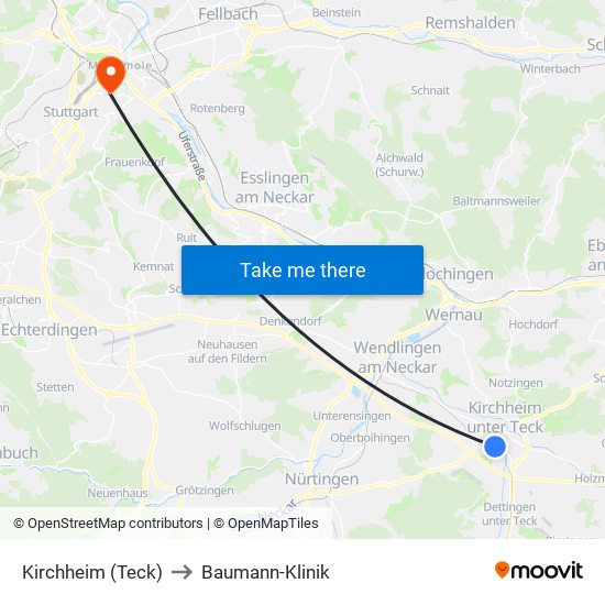 Kirchheim (Teck) to Baumann-Klinik map