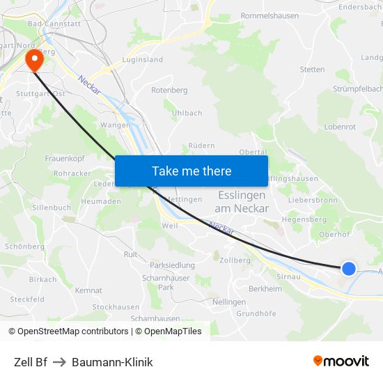 Zell Bf to Baumann-Klinik map