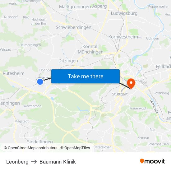 Leonberg to Baumann-Klinik map
